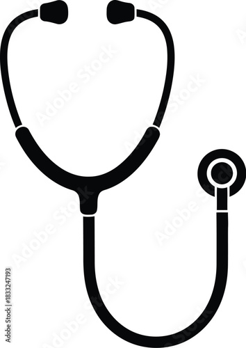 Simple black and white illustration of a medical stethoscope on white background