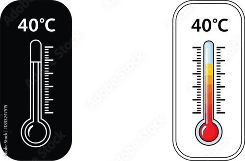 Two thermometer icons displaying forty degrees celsius one black one colored
