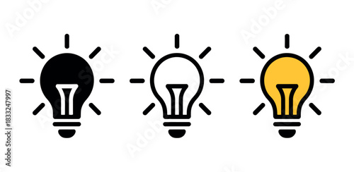 Three lightbulbs, one illuminated, representing ideas and innovation, displayed in a simple graphic.