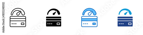Credit Limit Multiple Style Icon Design Vector - credit card with a speed gauge, symbolizing spending limit, usage, or financial capacity