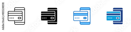 Digital Card Multiple Style Icon Design Vector - digital payment card shown with a smartphone, representing mobile banking or online transactions