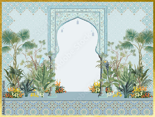 Elegant archway with vibrant tropical plants, perfect for exotic wedding design