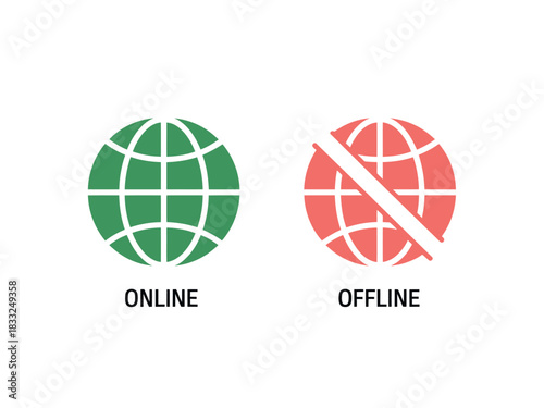 Two globe icons represent the concepts of being online and offline, clearly illustrating connectivity status.