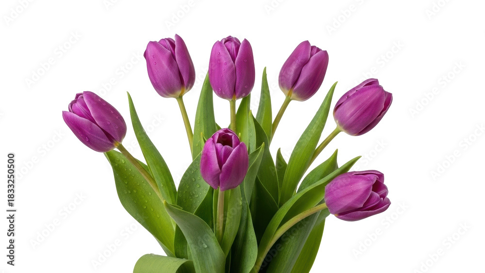 Fototapeta premium Isolated purple tulip blossom bouquet, spring flower arrangement, still life art, elegant bouquet, vibrant petals