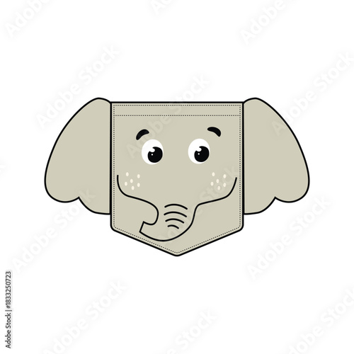 Cute elephant face in pocket graphic for kids t-shirt design adorable animal illustration