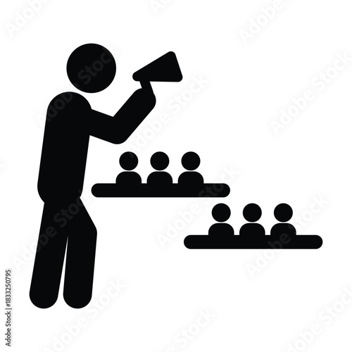 Public speaker icon, person speech and communication symbol in pictogram illustration