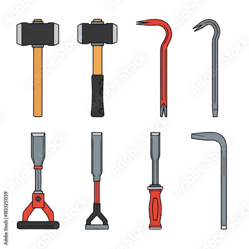 Collection of Various Tools Including Hammers Crowbars and Wrenches.