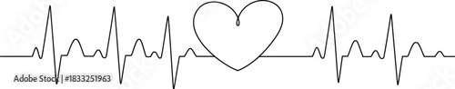 A continuous line drawing of an electrocardiogram waveform with a heart shape at its center