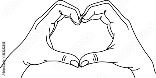 Two human hands are gently shaped into a loving heart gesture on a clean white background