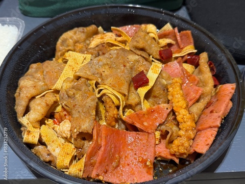 Authentic Chinese Mala Xiang Guo Stir-Fry with Meat, Tofu, and Vegetables