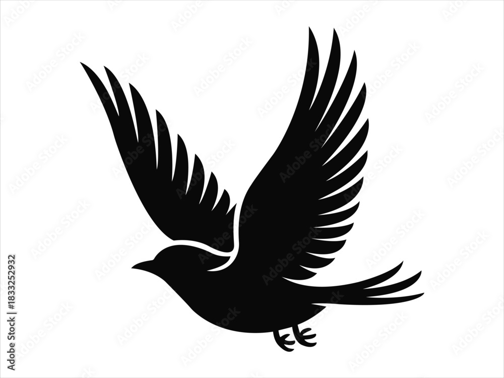 Obraz premium Black Bird in Flight Logo Vector Dove of Peace Tattoo Design
