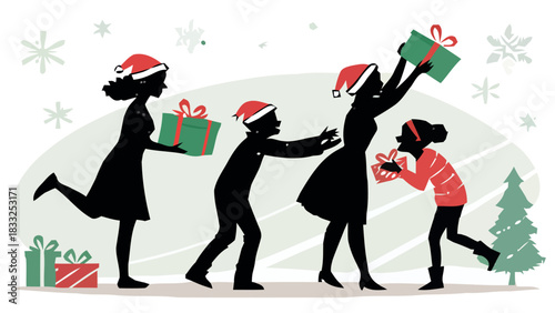 Family Exchanging Christmas Gifts