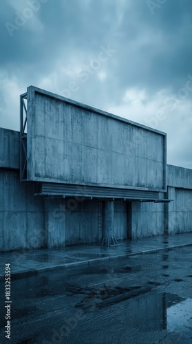 Empty Billboard on a Rainy Day with Overcast Sky.