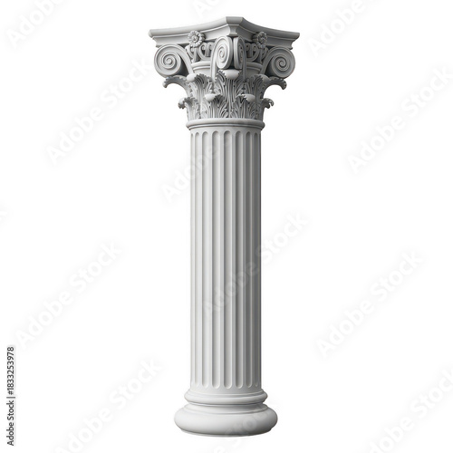 Ornate corinthian column architectural element isolated on transparent background