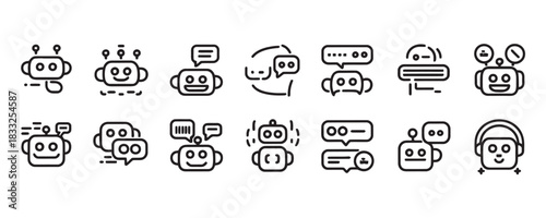Engaging chatbot icons for modern interface design showcasing AI communication and support features in minimalist style for technology companies