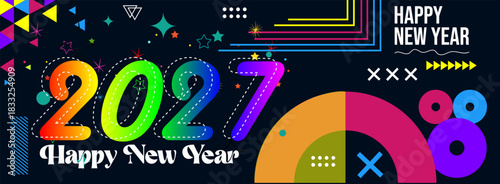 Colorful and Fun 2027 Happy New Year Graphic Illustration Design