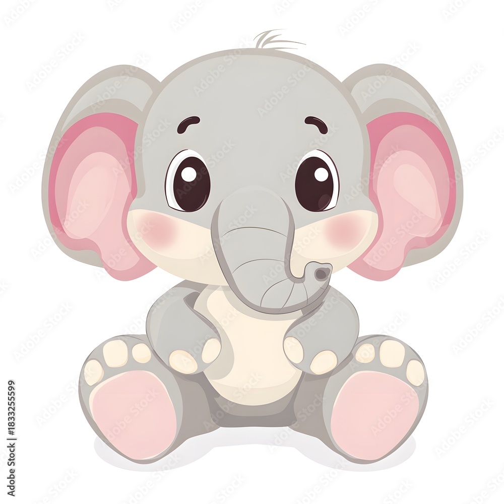 Naklejka premium Adorable baby elephant character sitting illustration with large eyes