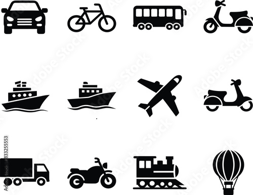 Transportation Icons Collection bicycle scooter