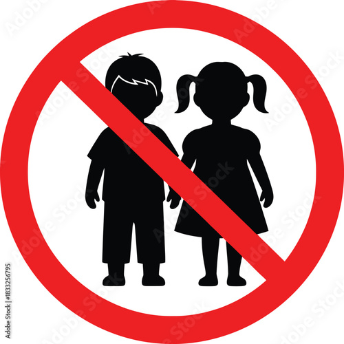 Universal vector warning sign indicating no entry for children, symbolizing restricted access for minors in specific areas due to safety or policy regulations