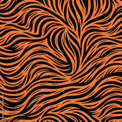 Flowing abstract animal fur skin texture in orange and black