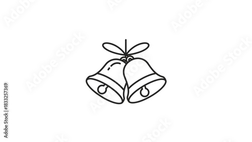 Simple line art illustration of two hanging bells tied together with a ribbon perfect for festive and celebratory designs