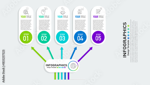 Vector infographic template design with 5 steps, options, or parts for business, process, presentation, and workflow visualization.