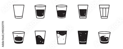 Stylish variety of drink glasses, perfect for menu design, bar promotions, or elegant beverage presentations, offering clean modern vector appeal