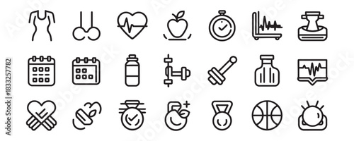 Fitness and health icons for a vibrant, modern lifestyle - track your progress and achieve your goals with this collection for wellness projects