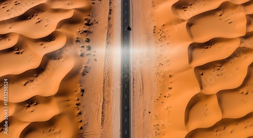 Solitary Desert Road with Heat Haze — Minimal Aerial Top View