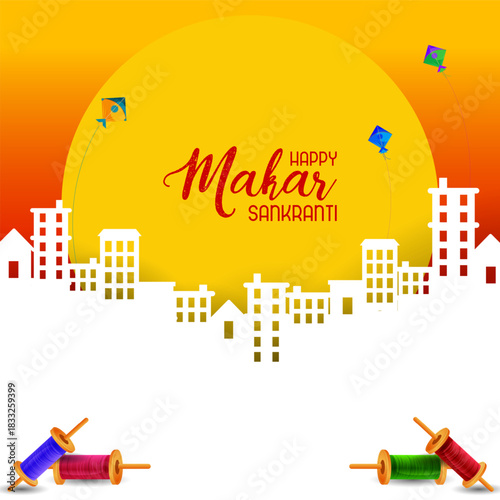 vector illustration of Happy Makar Sankranti background with colorful kite