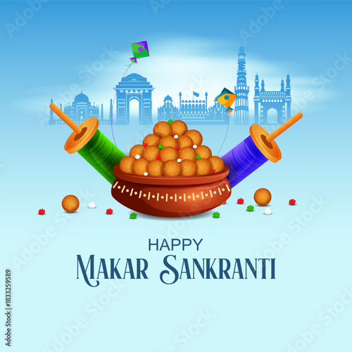 vector illustration of Happy Makar Sankranti background with colorful kite