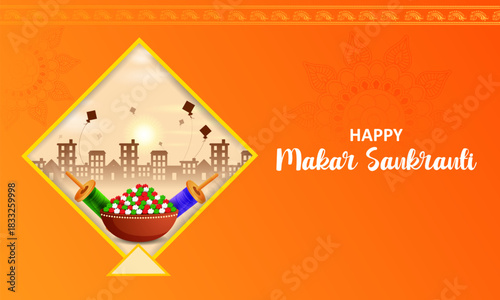 vector illustration of Happy Makar Sankranti background with colorful kite