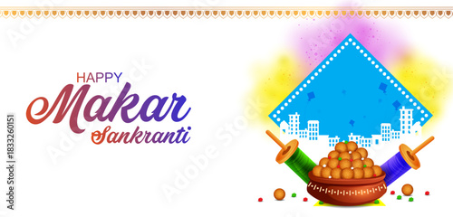 vector illustration of Happy Makar Sankranti background with colorful kite