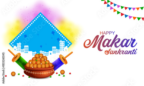 vector illustration of Happy Makar Sankranti background with colorful kite