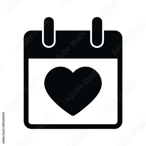 Love heart calendar icon silhouette for date planning event reminder themed design Vector illustration