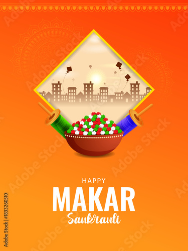 vector illustration of Happy Makar Sankranti background with colorful kite
