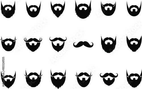 Set of different beard and mustache shapes vector
