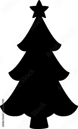 Simple Christmas tree silhouette template vector.
Black Christmas Tree Icon.
Holiday Evergreen Tree Silhouette.
Transparent background. SVG.