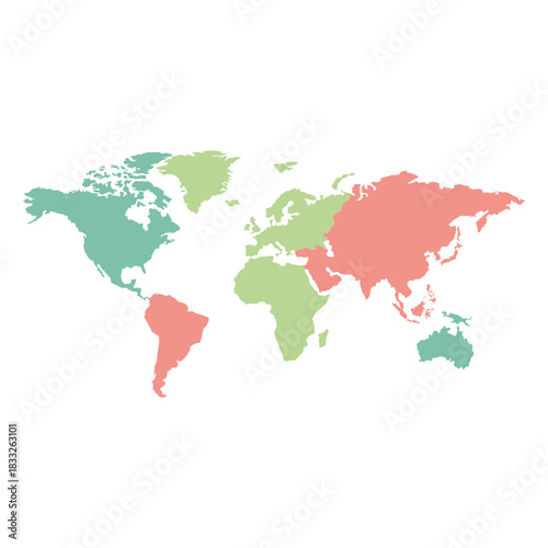 Colored continents world map