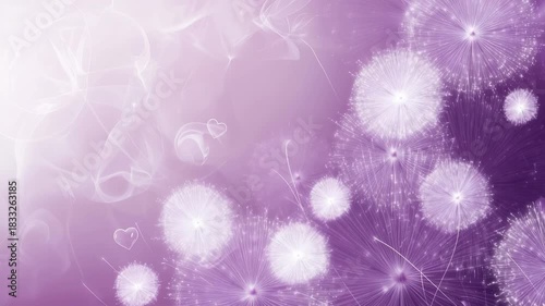 Abstract purple background with glowing white fireworks bursts and soft smoke effect, perfect for celebration or romance 4k video