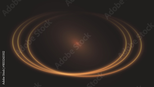 Elliptical Orange and Yellow Light Rings with Glowing Center on Dark Background Abstract Vector
