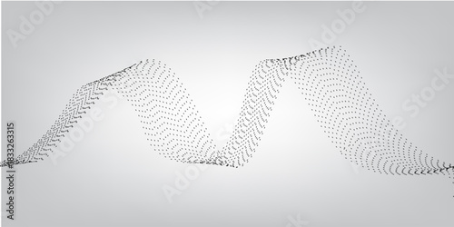 Dotted wavy line background. Black halftone undulate pattern. Curved dashed gradient design element for poser, banner, presentation, booklet. Abstract flowing particle wave wallpaper. Vector