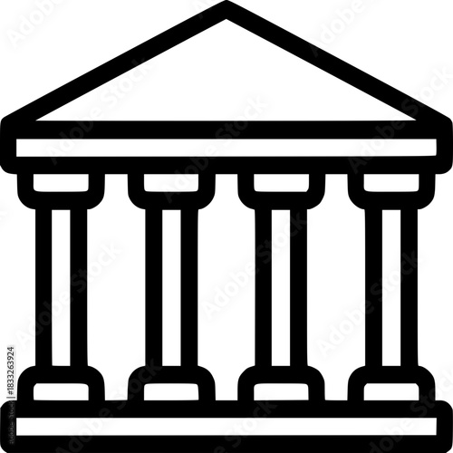 Architectural Icon: A simplified graphic illustration of a classical building with pillars and a triangular roof, representative of governmental structures and historical landmarks.