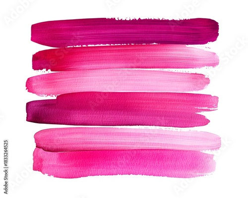 Six horizontal stripes display varying shades of vibrant pink color created with brush strokes