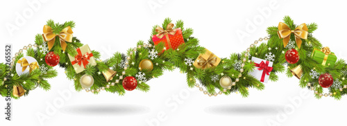 Luxurious Christmas Pine Garland with Ornaments and Gifts