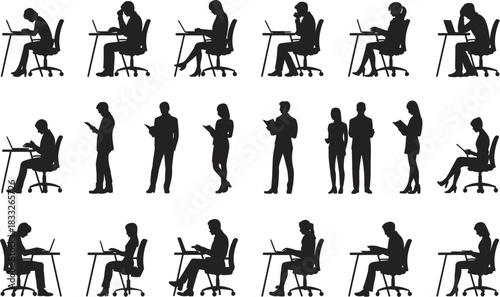 Collection of Black Silhouettes Diverse Individuals in Various Activities