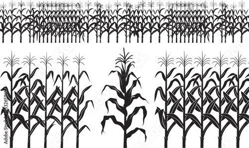 Minimalist Cornfield Silhouette Black and White Agricultural Landscape