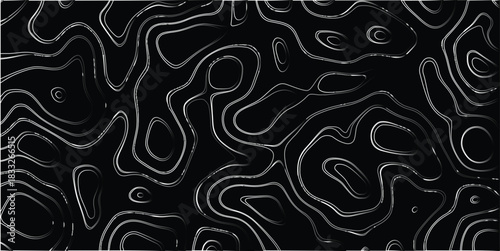 Abstract topographic map contour lines pattern with gradient shading on a dark background, creating a sense of depth and organic flow for graphic design and digital art projects