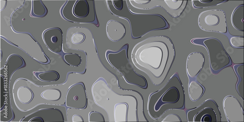 Abstract topographic map pattern with contour lines and shaded relief in shades of gray and subtle purple accents creating a textured, organic background for design projects