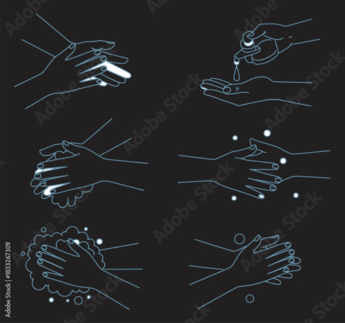 Steps for Proper Hand Washing Illustration on a Dark Background